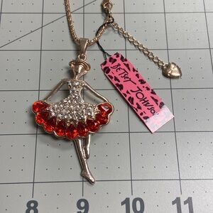 Rhinestone Dancing Lady Betsey Johnson Pendant 27” Chain #14